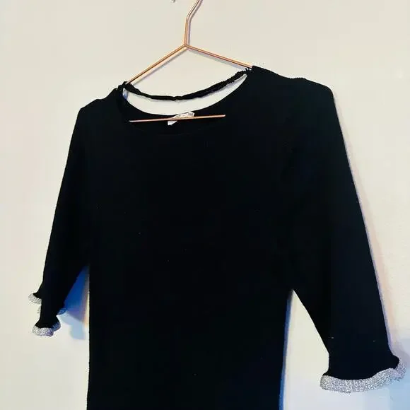 SEE BY CHLOÉ Black Wool Metallic Trim Half Sleeves Knit Midi Dress Size Large - Picture 6 of 15